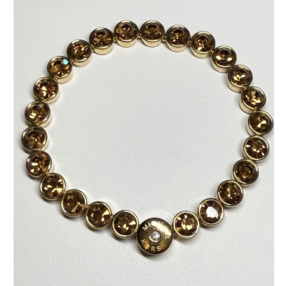 Michael Kors Tennis Bracelet Women Champagne Gold Tone Bezel Set Mcbling